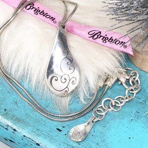 Brighton Twirl Etched Oval Silver Necklace NWOT